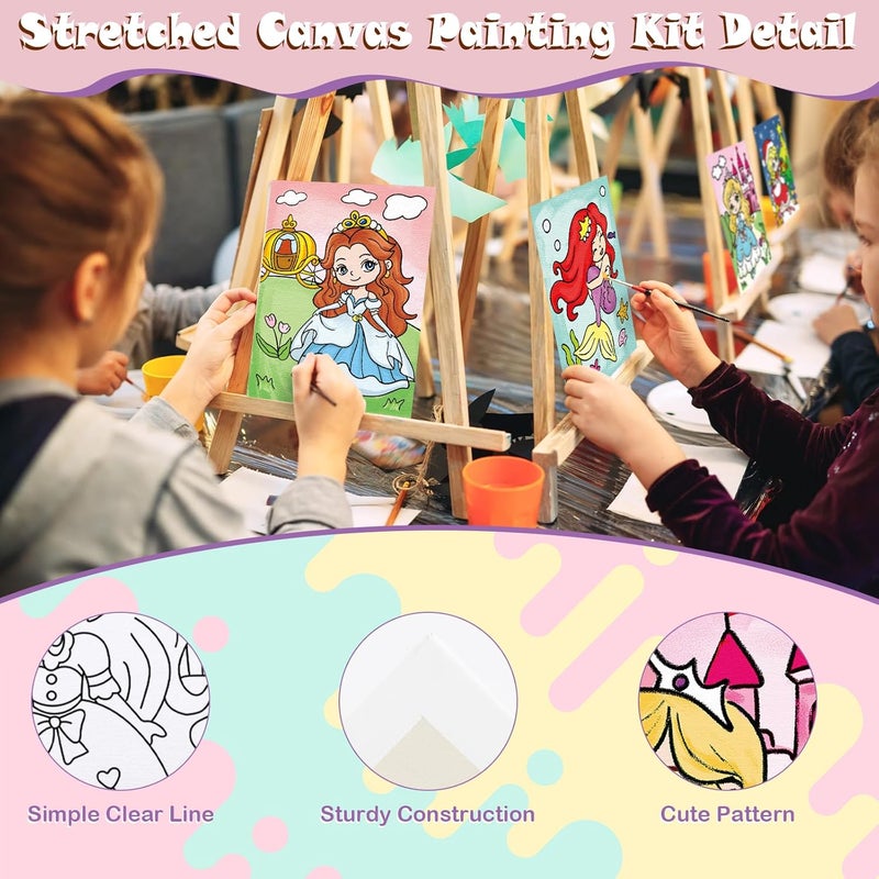 Anseal 12 Packs Princess Pre Drawn Canvas to Paint, 5" X 7" Pre Printed Canvas for Kids Outline Painting Boards for Beginners, Students, Party Favor - Image 3